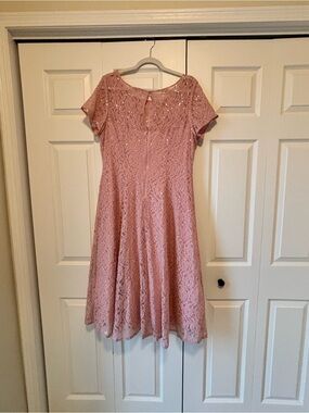 SLNY Blush Pink Lace Midi Dress with Sequin Detail